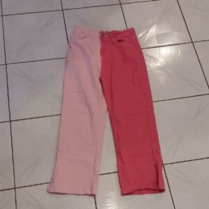 Pink Two-Tone Jeans with Color-Block Design - Size Medium (Run Small)